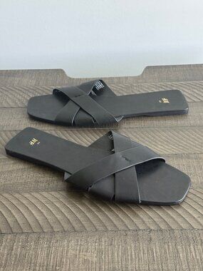 H&M Black Cross-Strap Sliders Sandals Size 9